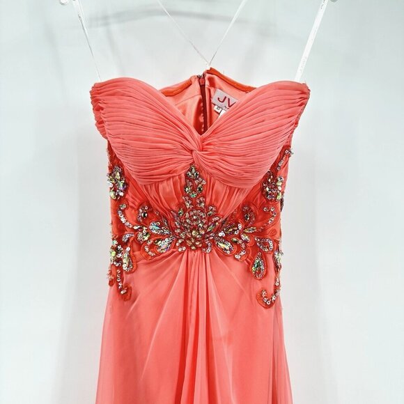 JVN BY JOVANI maxi dress strapless beaded sequins formal chiffon pink scarf 10 - Picture 2 of 10